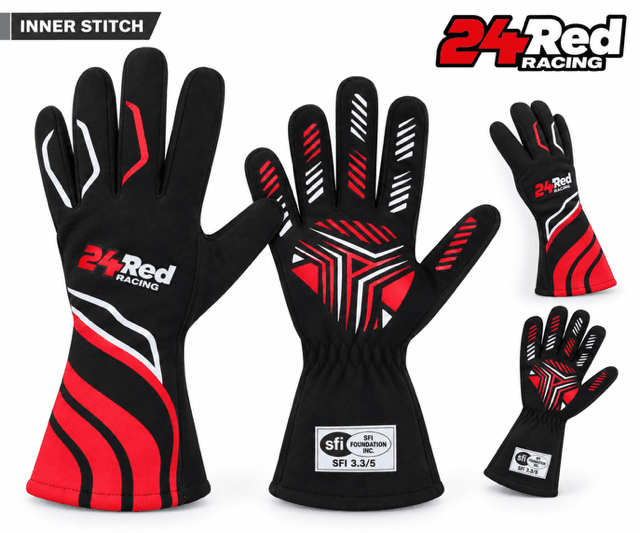 Race Gloves SFI Approved Black Inner Stitch